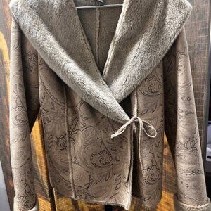 Faux fur, faux suede wrap coat